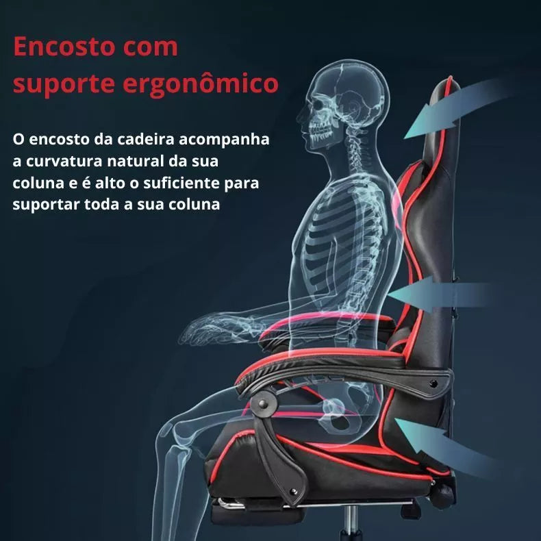Cadeira Gamer Ergonômica em Couro com Descanso para os Pés