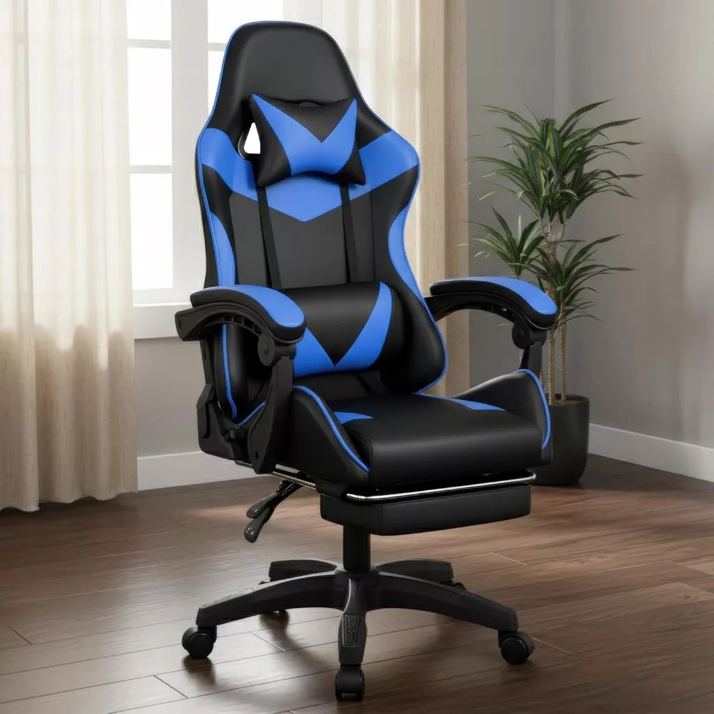 Cadeira Gamer Ergonômica em Couro com Descanso para os Pés
