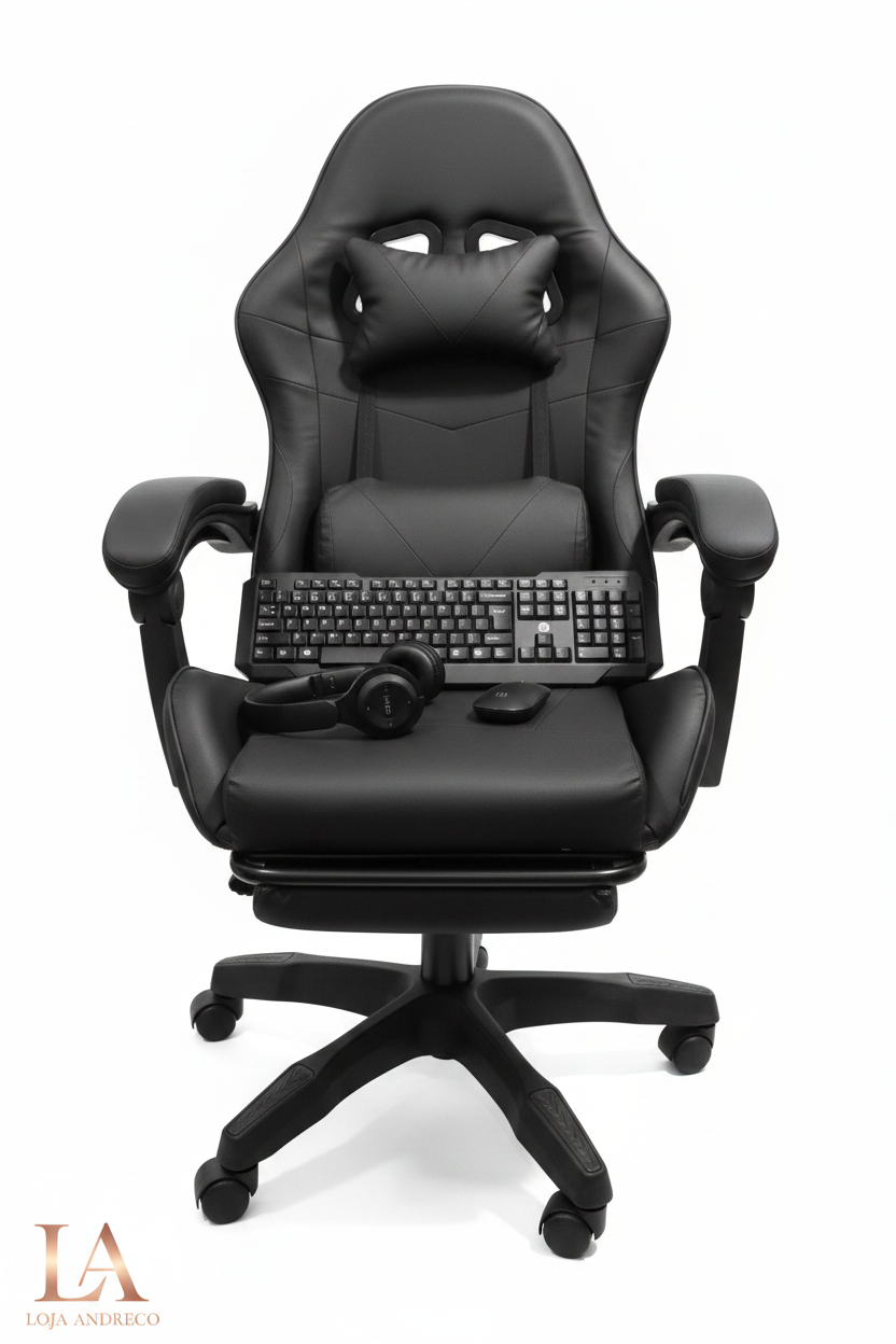 Combo Gamer Pro – Cadeira Ergonômica com Descanso de Pés + Teclado, Mouse e Headphone Sem Fio