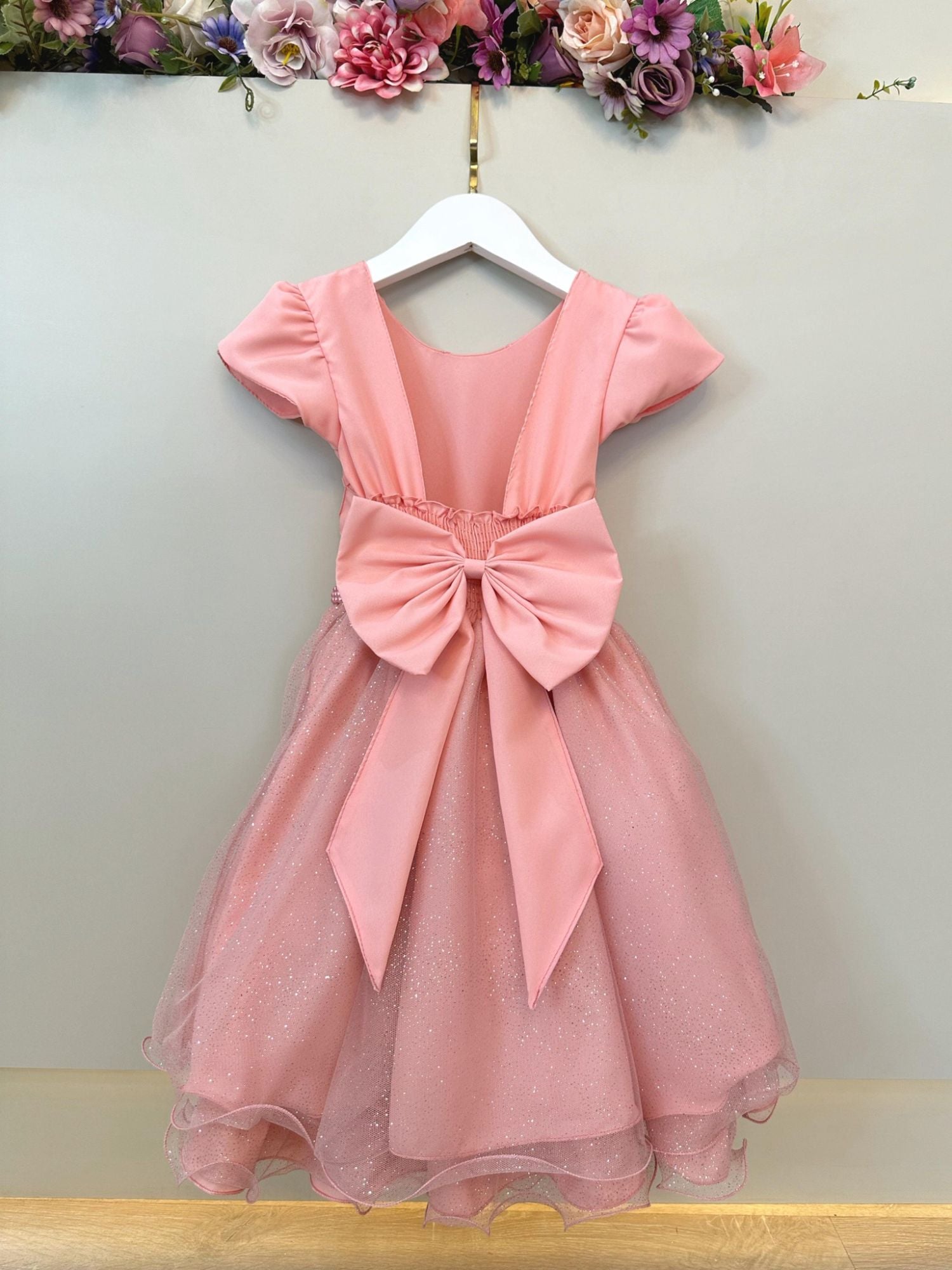 Vestido Infantil Salmão C/ Busto Nervura Festas Daminhas