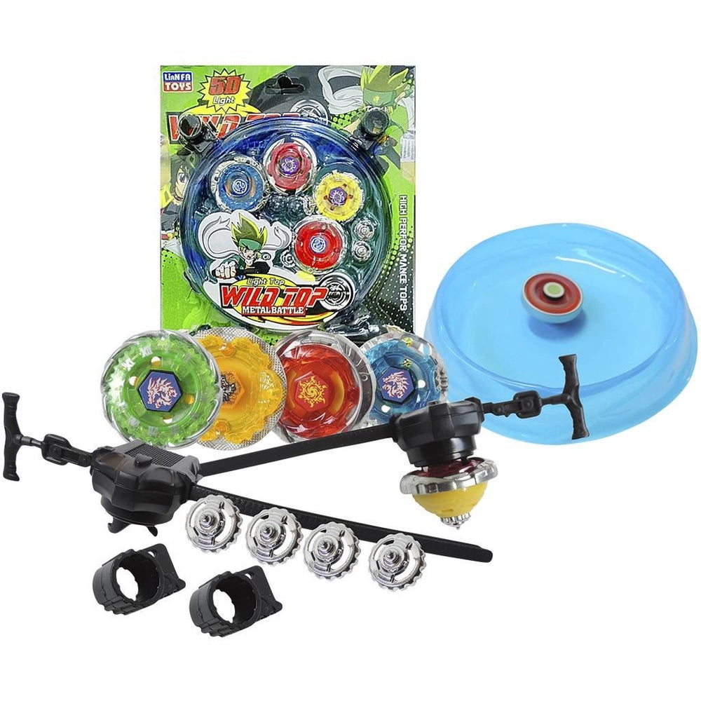 Kit Com 4 Beyblade Metal Led 2 Lançador 1 Arena