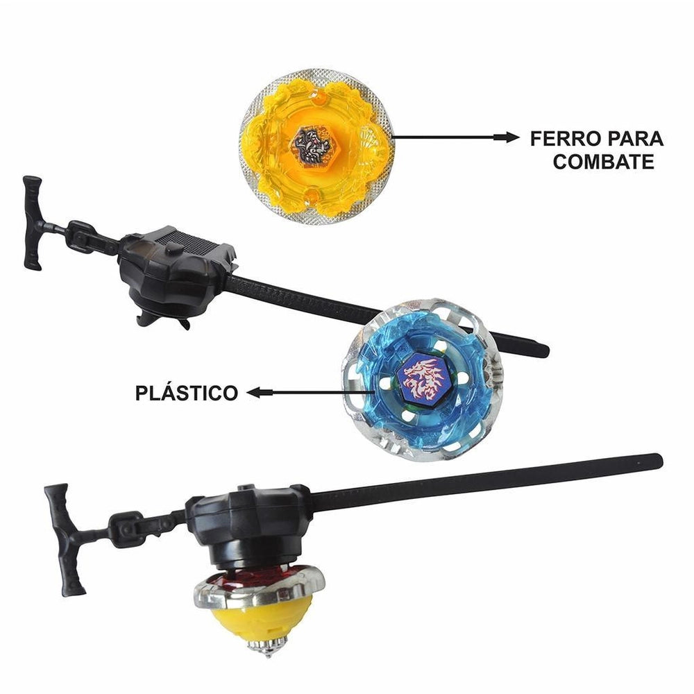 Kit Com 4 Beyblade Metal Led 2 Lançador 1 Arena