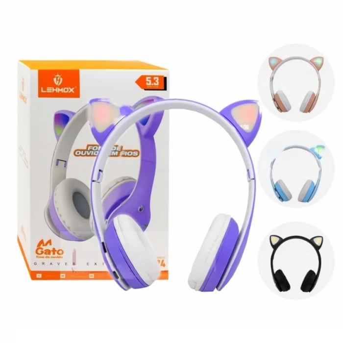 Headphone Com Bluetooth Gatinho LEF1024